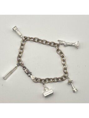 925 Sterling Silver USA Travel Landmark Charm Bracelet Italy 19.85g 7.5" Signed